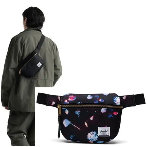 Herschel Fifteen Hip Pack Black Modern Floral Print Crossbody Bag Clip-Fastened - Picture 1 of 11